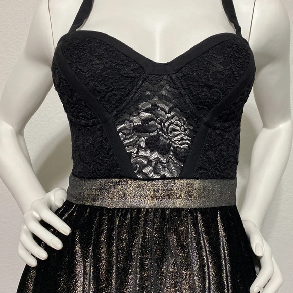 bebe *NEW* Gold Black & Metallic Romantic Whimsy Goth Velour Y2K Mini Dress *SP - Picture 4 of 9